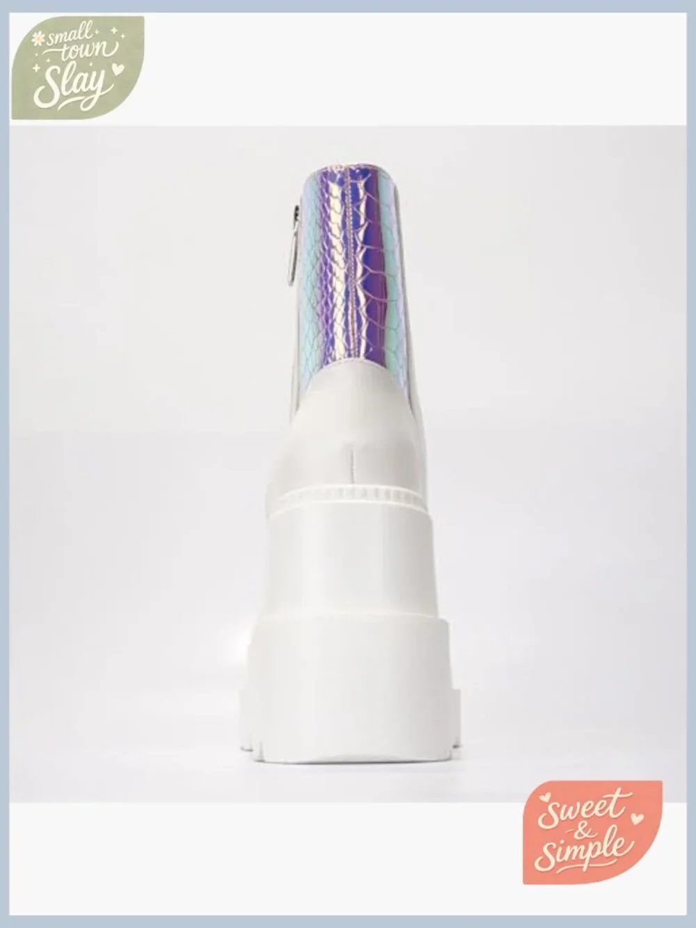 Holographic Platform Ankle Boots Chunky Heel Lace Up Zipper - Picture 6 of 7